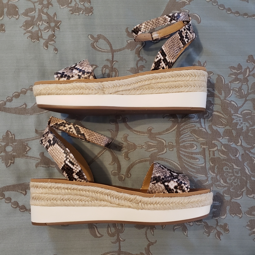 Lucky Brand Jeneka Snakeskin Tan Black Espadrille Platform Sandals Women 8.5 - Picture 8 of 12